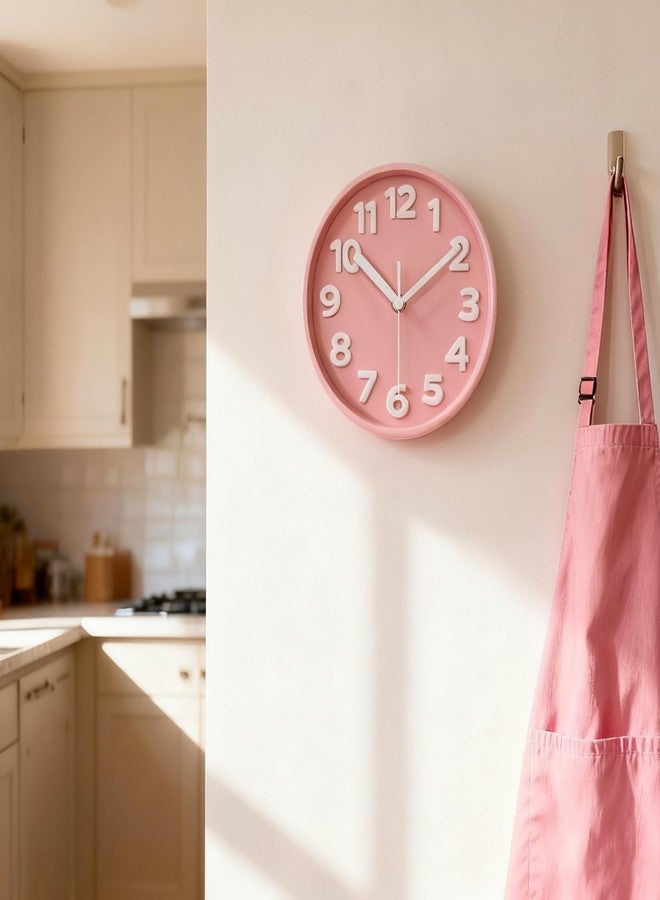 JENLYSTIME 8 Inch Vibrant Pink Modern Wall Clock - Silent Non-Ticking, Bold 3D Numbers, Precise Quartz Movement | Decorative Desk & Wall Clock with Stand for Home, Kitchen, Bedroom, or Office - Image 5